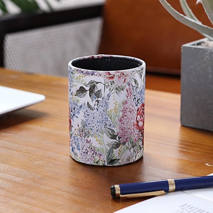 Summer Flower Blossom Design PU leather Pencil Pen Holder Desk Organizer PH40