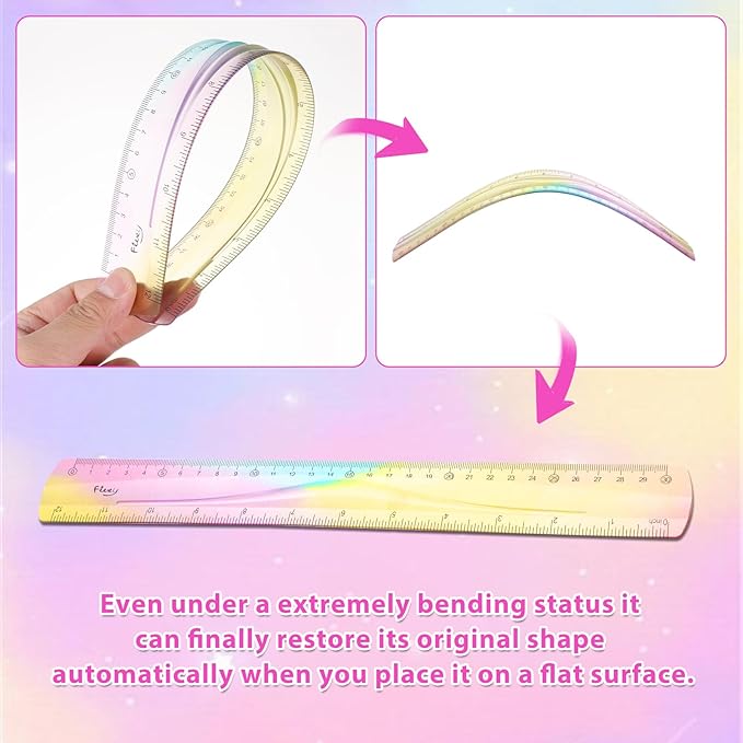 2Pcs Flexible Ruler, Ymapinc 12 Inch Bendable Ruler Plastic Bend Ruler with Centimeters and Inches Colorful Straight Foldable Ruler for School Classroom Office Kids Adults Student