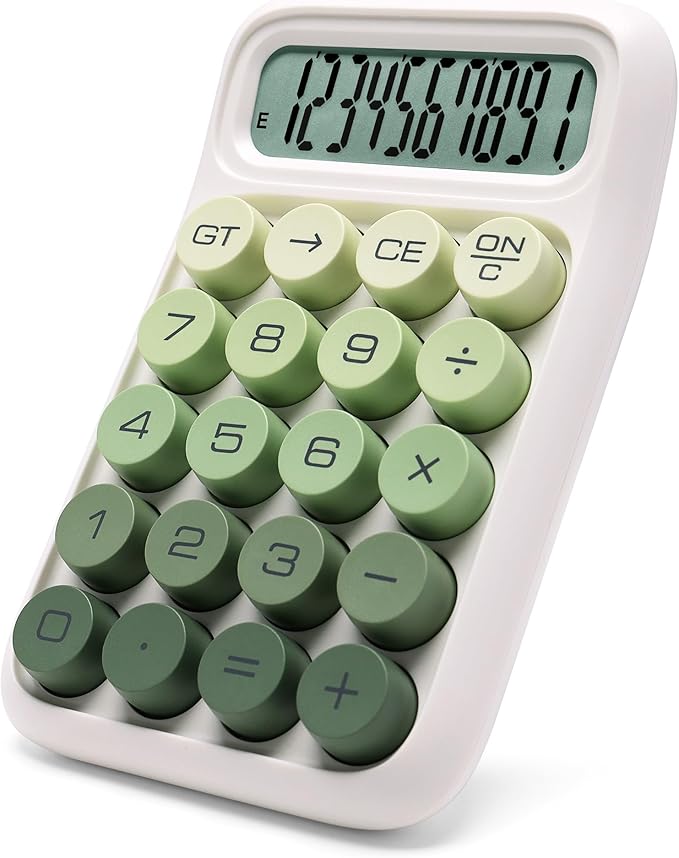 Mechanical Switch Calculator, 10 Digits, Large LCD Display, Purple, Big Buttons, Aesthetic