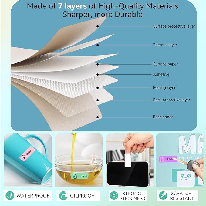 EEBBL D30 P21 Label Maker Tape Refill 12mm×40mm(0.47"x1.57") Sticker, Laminated Thermal Label Tape Replacement, 1650 Labels/10Rolls, High Definition Labeling Tape for Home Office School Hotel