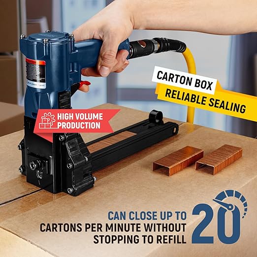 IDL Packaging ADCSY-19-32 Heavy-Duty Pneumatic Staple Gun for 1 1/4" (32 mm) Crown Staples - Heavy-Duty Air Powered Stapler - Professional Air Pressure Staple Gun for Fast Box Closing