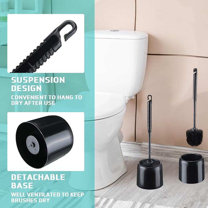 Roshtia 6 Sets Toilet Brush and Holder Set for Bathroom Cleaning Toilet Bowl Brush Scrubber with Caddy for Cleaning, 14.57 Height(Black)