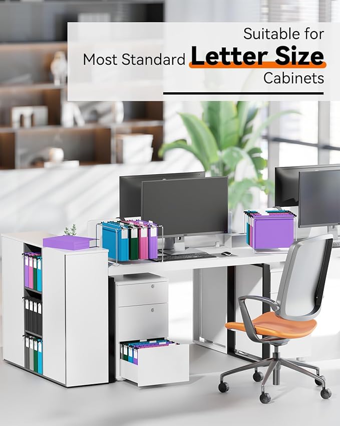 Ansook Plastic Hanging File Folders Letter Size,Upgrade 2" Extra Capacity Expanding Hanging Folders with Tabs,12 Pack Reinforce File Cabinet Folders,Heavy Duty Color Hanging Organizer for Bulky Files