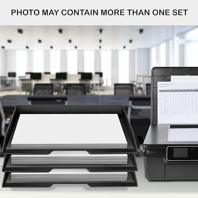 Acrimet Stackable Letter Tray 2 Tier Side Load, Plastic, Desktop File Organizer (Black Color)