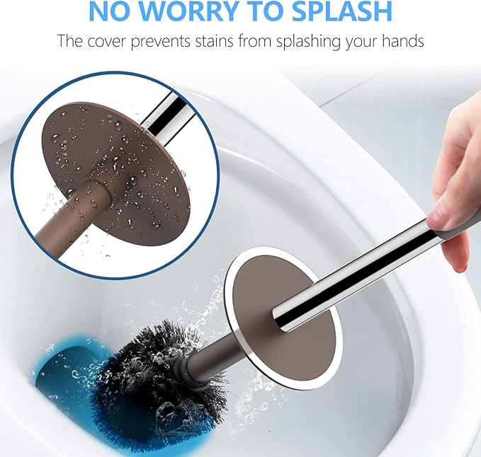 SetSail Toilet Brush, Compact Size Toilet Bowl Brush and Holder Toilet Brushes for Bathroom with Stainless Steel Handle Toilet Cleaner Brush with Durable Scrubbing Bristles, Brown