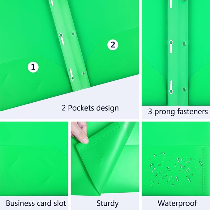 8 Pack Plastic Folders With 2 Pockets, Colorful Letter Size File Folders With Prongs and Business Card Slots for School Office