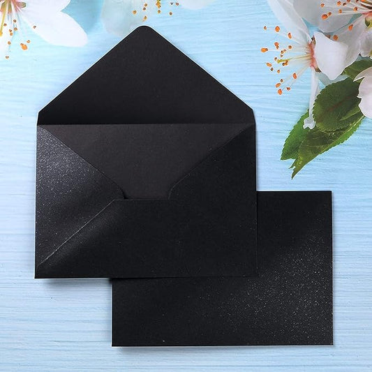 PONATIA 50 Pieces/Pack A7 Envelopes, 5.25 x 7.5'' Black Shiny Envelopes Perfect for 5x7'' Invitation Cards, Weddings Invitations, Photos, greeting Cards, Christmas Gift Cards