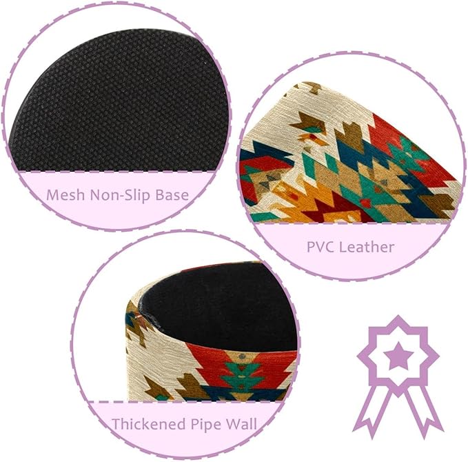 1 Pack Western Vintage Print Circular Pen & Pencil Holder - Durable PU Leather Pencil Cup, Desk Accessories Organizer for Office Desk School Home