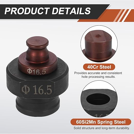 HARFINGTON Hydraulic Hole Punch Die 16.5mm Round Hole 40Cr Steel Electric Punching Kit for MHP-20 JP-20 Electric Punching Machine, Burgundy & Black