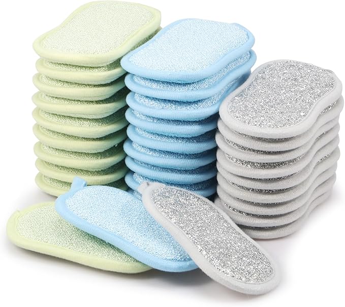 30 Pack Multi-Purpose Scrub Sponges Kitchen, Reusable Dish Sponges, Non-Scratch Microfiber Sponge for Efficiently Cleaning Dishes, Pots and Pans, 3 Colors