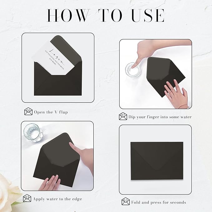 A7 Black Envelopes 100 Pack, Goefun V Flap Invitation Envelopes for 5x7 Greeting Cards, Graduation, Birthday, 5.25 x 7.25 in, 120GSM