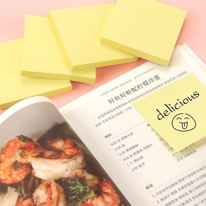 Sticky Notes 3x3 Self-Stick Notes Pads with Bright Colors, Easy to Post for Office, School, Home, 4 Pads/Pack, 90 Sheets/Pad (Yellow)