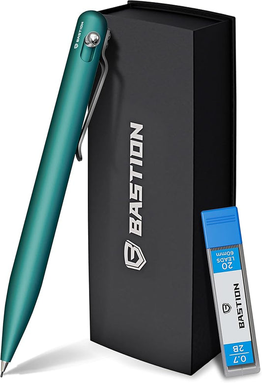 Bastion Mechanical Pencil with Medium Point Refillable Leads - Premium Aluminum Bolt Action Gift Case Metal For Architecture, Drawing, Sketching 20 x 0.7mm Lead Refills, (PENCL-BLTACN-ALTFB)