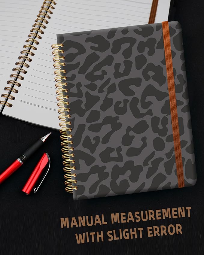 Ruled Spiral Writing Notebook,A5 Hardcover Lined College Journal for Women,Strong Twin-Wire Binding with Premium Paper,8.4" X 6",Perfect for School,Office,Home(Black Leopard)
