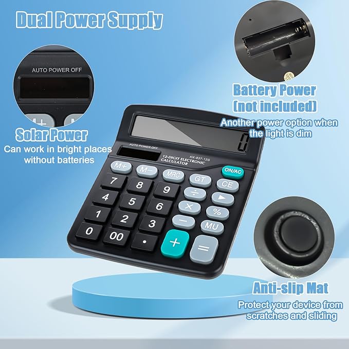 8PCS Desktop Calculators 12-Digit Dual Solar Power Calculator Handheld Basic Office Calculators with Large LCD Display and Big Sensitive Button for Office, School, Home (Black)