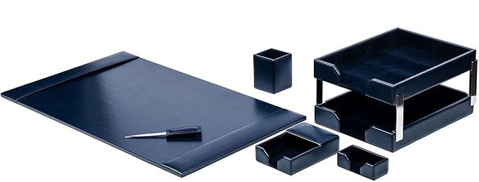 DACASSO Bonded Leather Desk Set - Luxury Leather Desk Pad & Desk Organization Essentials (Navy Blue, 8 Piece)