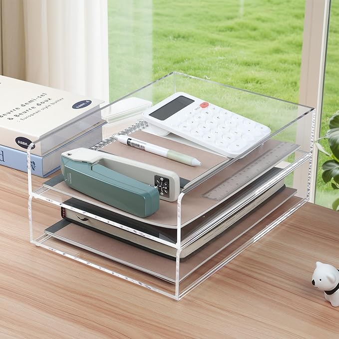 2 Pack Acrylic Paper Tray Organizer for Desk Clear File Organizer,Acrylic Desk Organizers and Accessories Sorter,Perfect for File Paper, Ipad, Letter, A4 Office File, Books, Notes.(Vertical)
