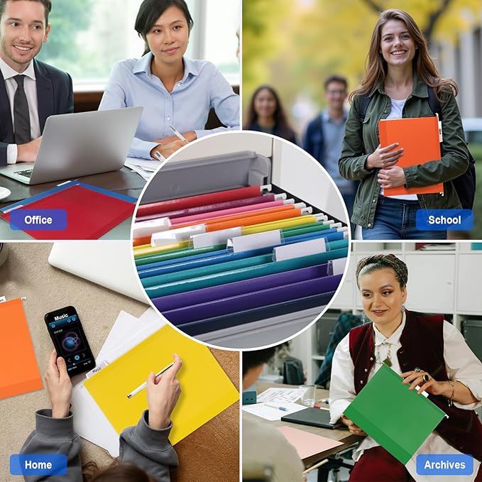 ViVin 20 Pack Letter Size Hanging File Folders with 20 Per Box, 1/5-Cut Adjustable Tabs, 2 Inch Expansion, Hanging Folders Designed for Office Bulky Files, Filing Cabinets(Multicolored)