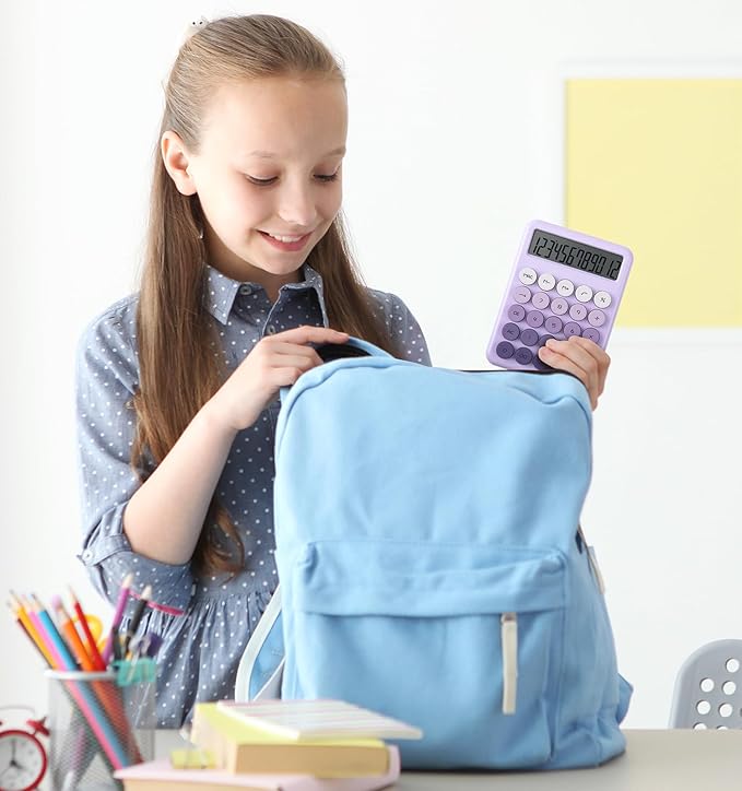 Desk Cute Purple Calculator with Big Buttons, Calculators Desktop, 12 Digit with Large LCD Display,Basic Standard Calculator,Mechanical Switch Aesthetic Calculators Office Supplies for Home and School