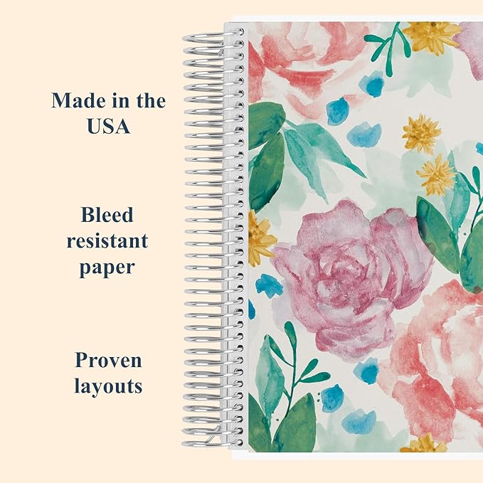 Erin Condren 7" X 9" Spiral Bound Productivity Notebook - Watercolor Blooms, Functional 160 Lined Page and 80Lb Thick Paper Spiral Notebook, Stickers Included