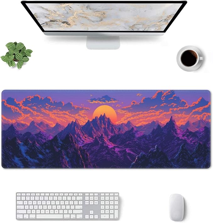 Purple Mountains Sunset Large Mouse Pad, Gaming Desk Mat, XL Keyboard Desk Pad Mat for Desktop, 31.5"x11.8" Non-Slip Base Big Mousepad with Stitched Edges