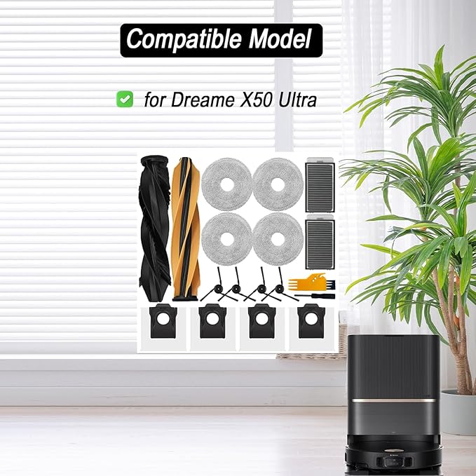 Replacement for Dreame X50 Ultra, L50 Ultra, L40s Pro Ultra, for Mova V50 Ultra Robot Vacuum Cleaner, 1 Main Brush, 2 HEPA Filters, 4 Dust Bags, 4 Mop Pads, 4 Side Brushes, L50 Ultra Accessories
