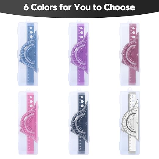 MSDADA Triangle Ruler, Protractor, Square and Ruler Set, 4 Pieces Aluminum Alloy Ruler, Metal Drafting Ruler Kit, Geometric Protractor for Student, School, Home, Office (Black, 20cm/7.87inch)