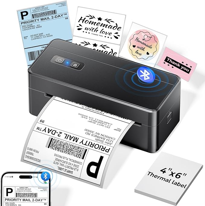 Bluetooth Thermal Shipping Label Printer, 4x6 Thermal Label Printer for Small Business, 2410BT Wireless Label Printers Compatible with iOS Android & PC, Widely Used for Ebay, USPS, Tiktok