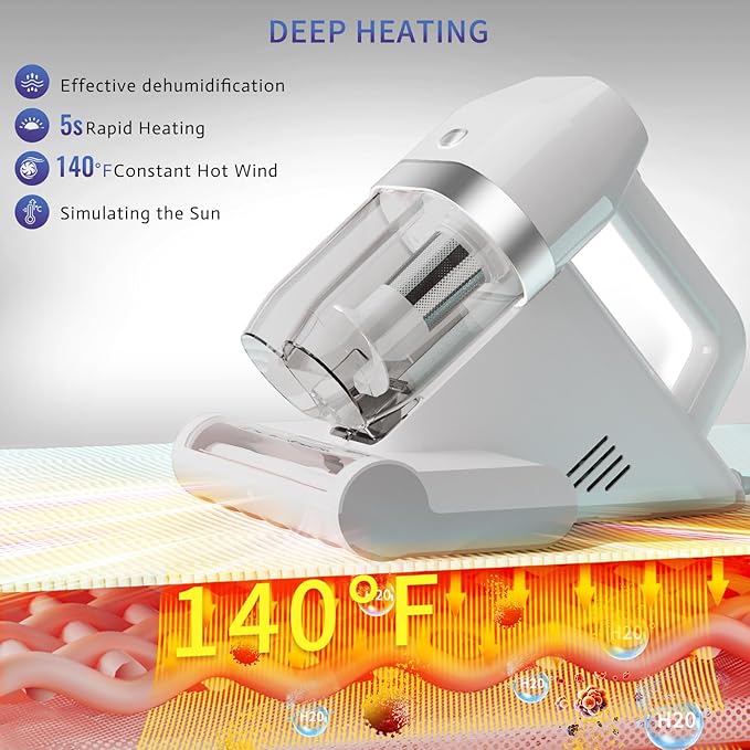 HYNSEN Mattress Vacuum Cleaner, Bed Vacuum Cleaner with UV & Ultrasonic, 16Kpa Suction Handheld Bed Vacuums with High Heating Tech, Effectively Clean Up Bed, Pillows, Sofas, Carpets, 550W