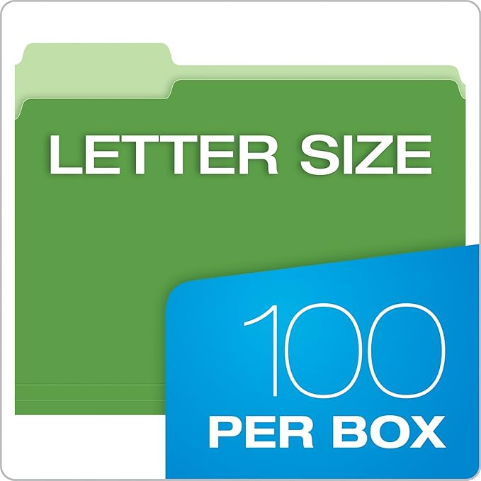 Pendaflex Two-Tone Color File Folders, Letter Size, Assorted Colors, 1/3 Cut, 100 per box (152 1/3 ASST)