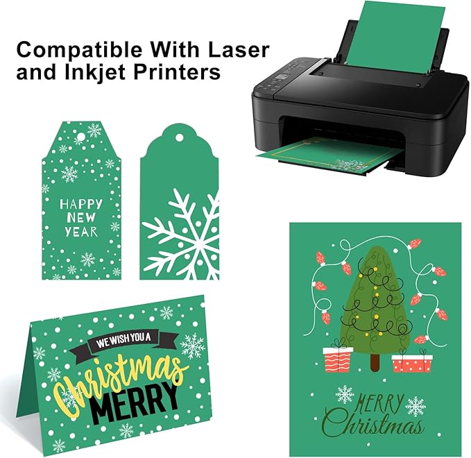OcePor 50 Sheets Christmas Green Cardstock Paper, Colored Printer Paper 8.5 x 11, Card Stock Thick Construction for Craft,Scrapbook，Office Printing, Invitations, Certificates，92 lb/250gsm