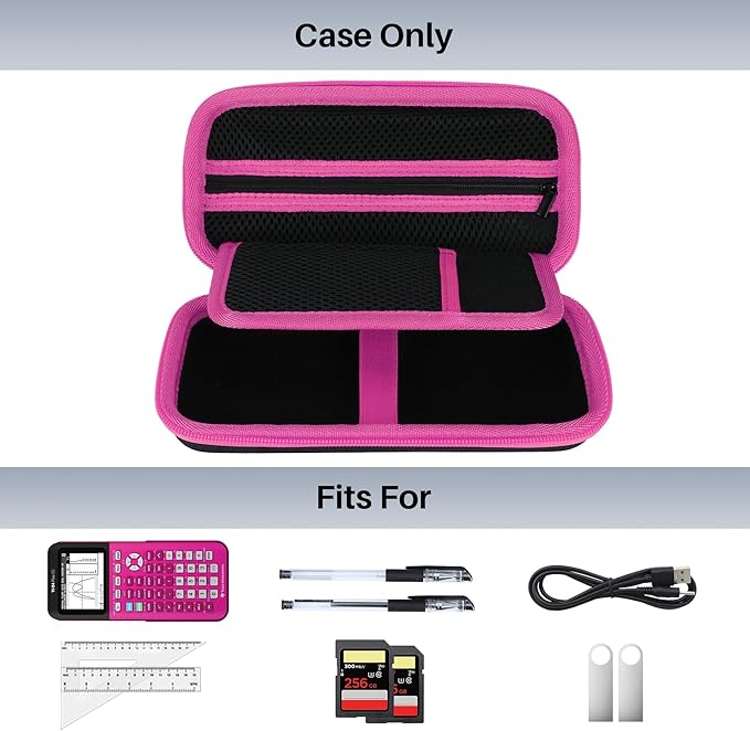 Hard Case Replacement for Texas Instruments TI-84 Plus CE/TI-84 Plus/TI-Nspire CX II CAS/TI-Nspire CX II/TI-83 Plus/TI-89 Titanium/TI-85 / TI-86 Color Graphing Calculator (Black+Rose Case)