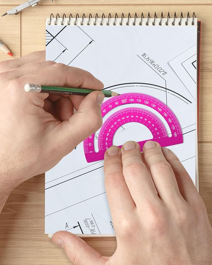 Honagu Triangular Ruler Set, 4 Pieces Aluminum Alloy Ruler, Metal Drafting Ruler, Geometric Protractor for Students, Draftsmen, Engineers, School Office Supplies (Pink)