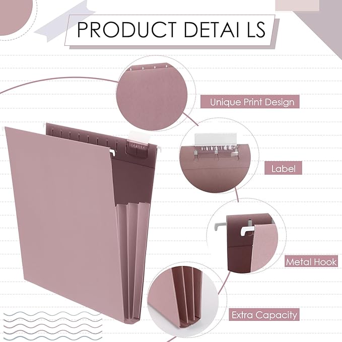 Yaomiao 24 Pack Hanging File Folders 3 Pleats Letter Size File Cabinet Folders with 1/5-Cut Adjustable Tabs Expandable Document Cabinet Colored for Home Desk Office Organization(Morandi Color)