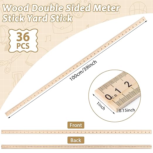 gisgfim 36 Pack 39 Inches Wood Double Sided Meter Stick Yard Stick Wood Economy Meterstick Wooden Ruler 100 Centimeters Measuring Yardstick Bulk School Classroom Home Office Kid Measuring Tailor Craft