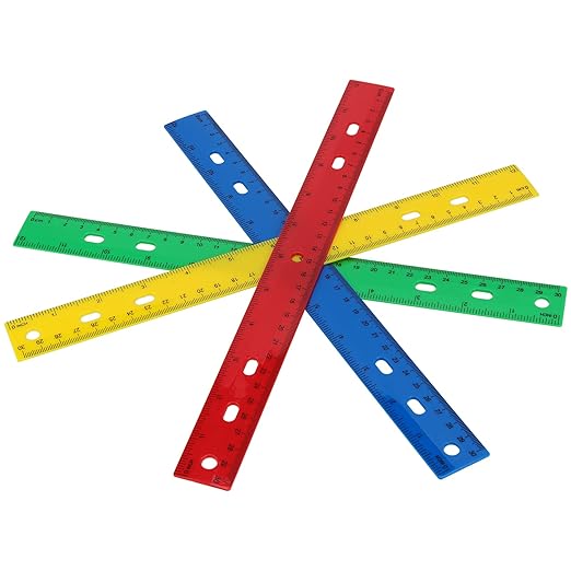HOZEON 120 Pack 12 Inch Colorful Plastic Ruler Bulk, Colored Measuring Rulers with Inches and Centimeters, Plastic Straight Ruler with Hole, Metric Rulers for School Classrooms, Office