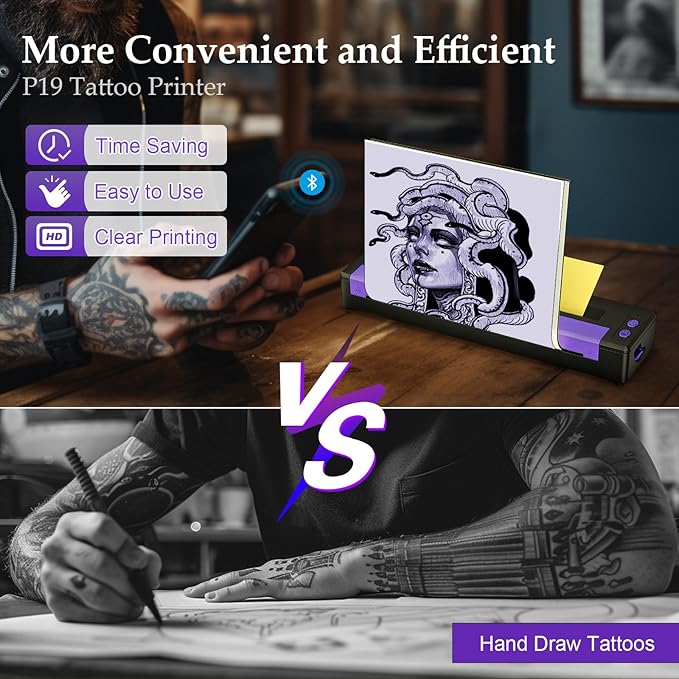 Bagana Tattoo Stencil Printer, Bluetooth Thermal Wireless Portable Temporary Tattoo Transfer Printer Machine Kit Compatible with Tablet,Smartphone & PC