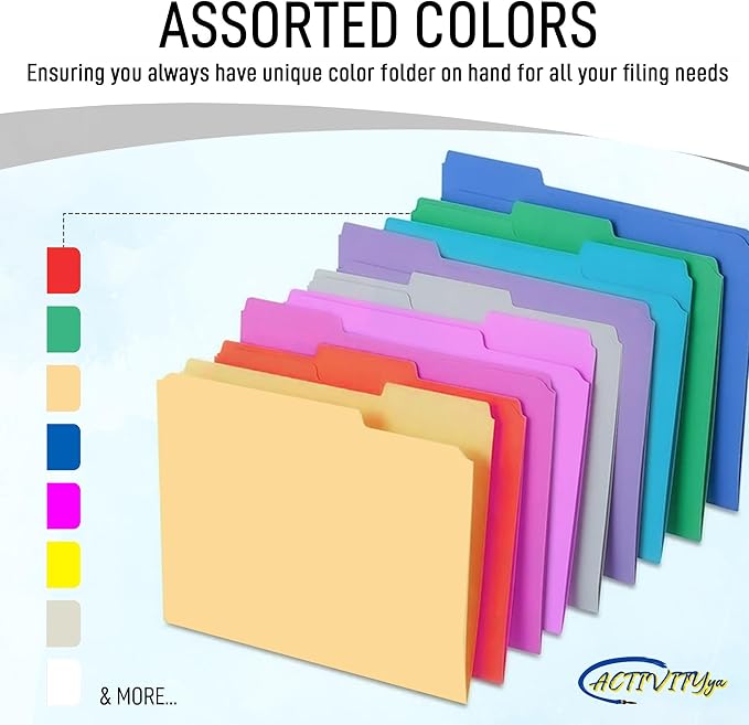 White File Folders, 1/3-Cut Tabs, Letter Size, 12-Pack – Durable Office Filing Folders for Documents, Papers, and Organization