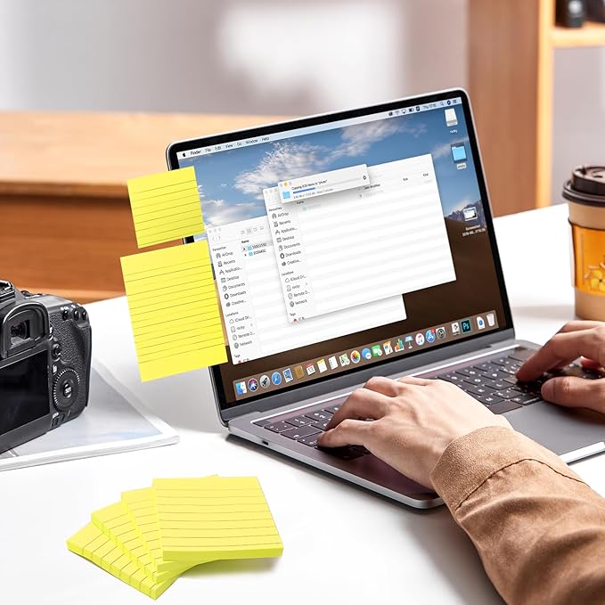 NatureTouch Lined Sticky Notes 6 Pads 3x3 and 4x6 inches Self-Stick Notes Pads with Power Sticking,Bright Ruled Post for School, Home, Office-Yellow