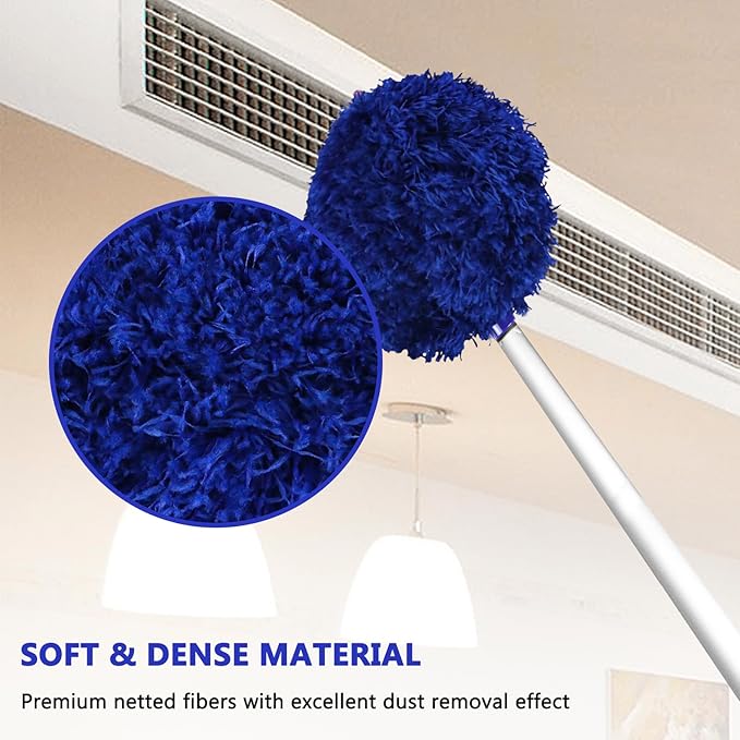 Heonay Ceiling Fan Cleaner Duster Reusable Microfiber Ceiling Fan Blade Cleaner Removable Duster with Extension Pole Adjusts 13 to 49.7 Inch for Cleaning Walls Furniture Door Window Top (Dark Blue)