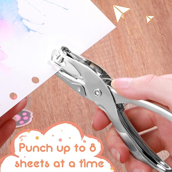 Lanties 24 Pack 1 Hole Punch 1/4 Inch Single Hole Puncher Metal 5 Sheet Capacity Single Punch Set Back to School Silver Paper Punches for Greeting Cards Scrapbook Notebook Puncher Paper Hand Tool