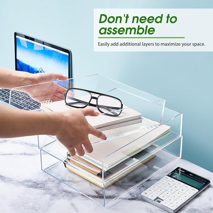 Harloon 4 Tier Acrylic Paper Tray Paper Organizer for Desk Clear File Organizer 12 x 9. 3 x 2. 7 Inches File Tray for Office Workspace Desktop Storage, No Need to Assemble (Transparent)