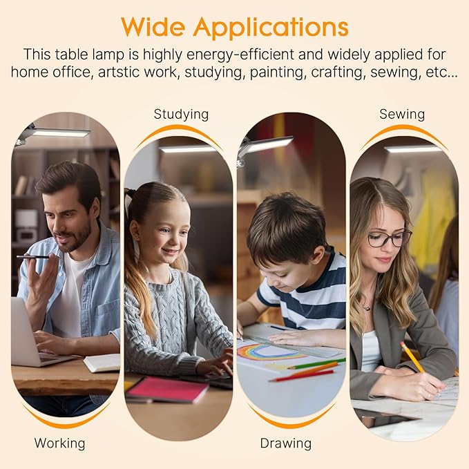 Syrinx LED Desk Lamp with Clamp, Double Head Desk Lamps for Home Office with Gesture Sensor Switch and Touch Control, 24W Eye-Caring Architect Desk Lamp with 25 Light Modes Adjustable Desk Light