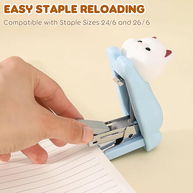 Honagu Mini Cute Animal Stapler with Staples, Cartoon Stereoscopic Silicone (PVC) Stapler, Labor-Saving Office Supplies for Students Kids (Milky White Bear)