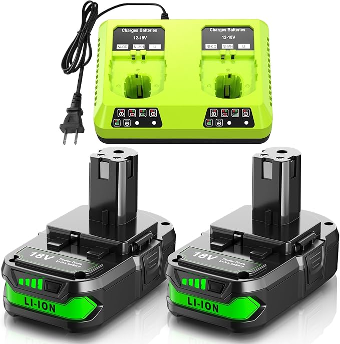 2Pack Upgraded 4.0Ah Replacement for Ryobi 18V Battery and Dual Charger Combo Compatible with Ryobi 18 Volt Lithium Battery ONE Plus P103 P104 P105 P107 P109 P190 P191 P122 Power Tools