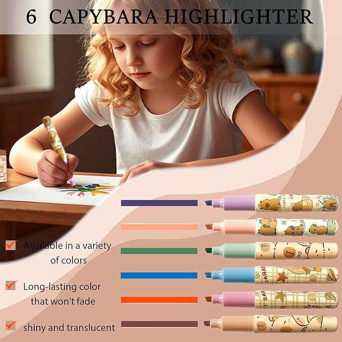 Capybara Stationery Set,Cute Capybara School Supplies,Kawaii Stationery Birthday Gifts,Includes Ballpoint Pens,Eraser, Mechanical Pencils,Correction Tape,Gel Pens,Scissors,for Office School Supplies