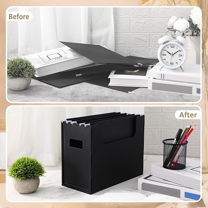 Portable Desktop File, Side Handles, Filing Organizer, Hanging File Folders, Letter Size for Schools Office Home(Black,2 Pcs)