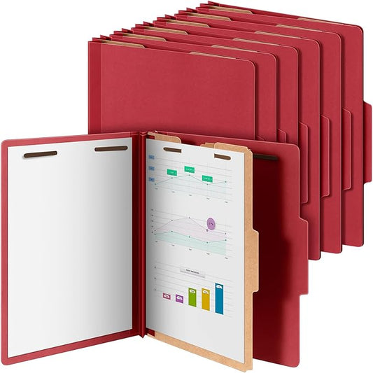 12 Pcs Classification Folders Letter Size, 1 Divider Pressboard File Folder with Fasteners, Expanding File Organizer Bulk for Teachers, Clergy, Office, Church, Christmas Donations (Red)