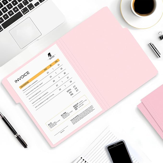 SUNEE File Folders, 18 Pack Manilla Folders 8.5 x 11, Colored Folders Office Organization Home School Folder for Documents Files Paper,Pink Color
