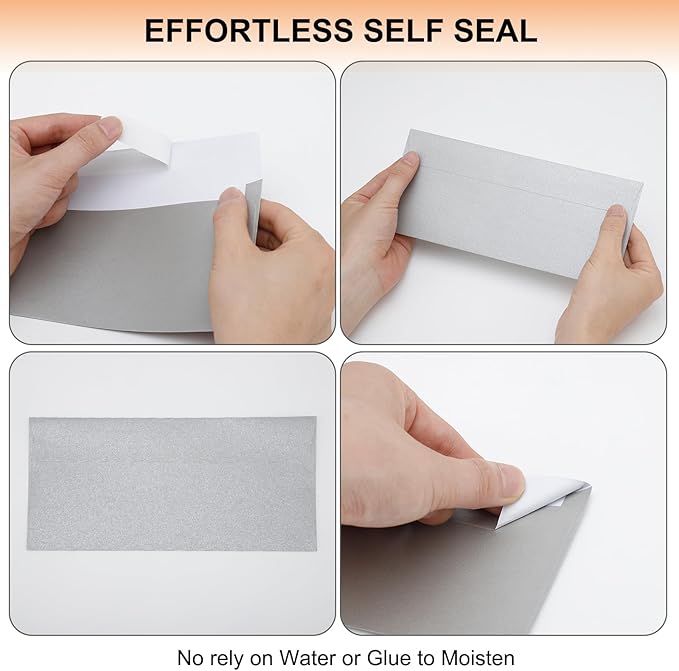 100 Pack Metallic Silver Envelopes #10 Business Envelopes 4-1/8 x 9-1/2 Self adhesive Mailing Envelopes for Office, Business Letterhead, Invoices, Personal Mailing, Letters, Unique Invitations
